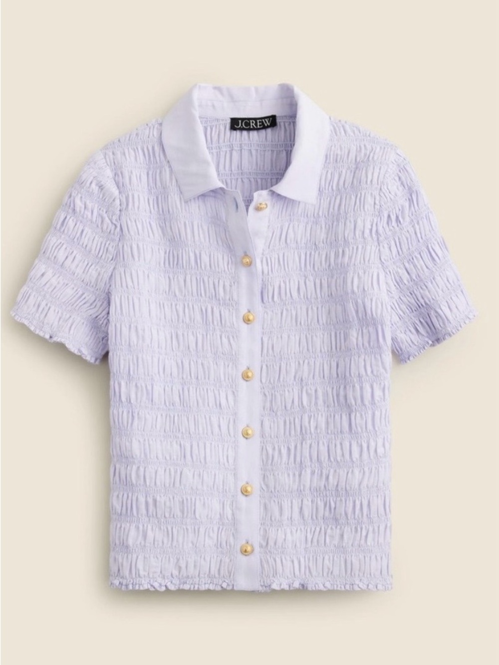 J. Crew Smocked Button Up Shirt in Cotton Blend Voile